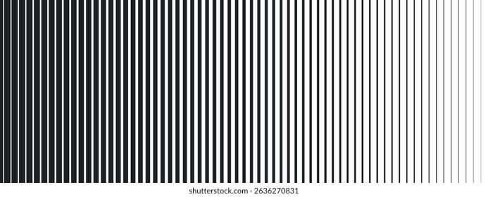 Composición de rayas blancas y negras con patrón de línea repetitivo. El efecto de desvanecimiento de degradado crea un concepto de fondo limpio. Ilustración vectorial