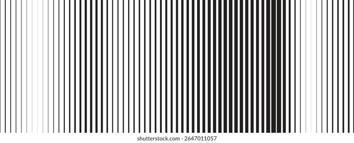 Black and white stripe lines arranged in a geometric pattern. Gradient transition and fade build a minimal abstract effect. Vector bg