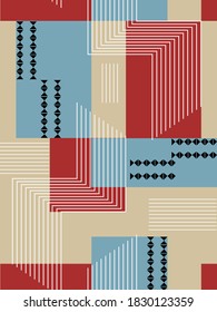 black and white stripe pattern on red and blue bandanna background