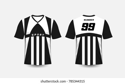 Black and White stripe pattern sport football kits, jersey, t-shirt design template