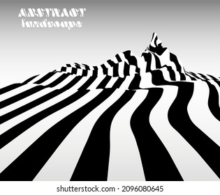 Black and white striped abstract fluid landscape vector illustration.