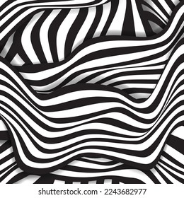 Black and white striped background. Abstract shapes backdrop. Zebra pattern. Vector design 