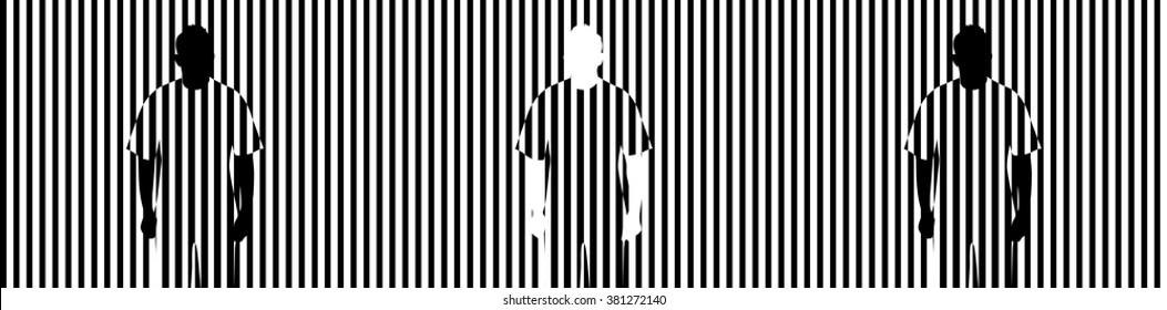 Black and white striped background with a camouflaged business team