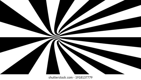 Black and white striped background. Pattern with optical illusion. Abstract inside the tunnel. 3D vector illustration.