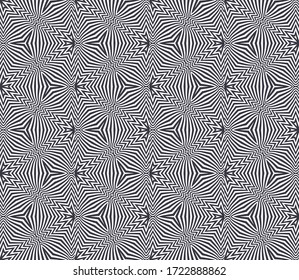 Black and white striped background. Seamless pattern with optical illusion. Simple graphic design. 3d vector illustration. 