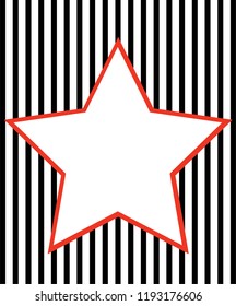 Black white striped background with star frame. Vector illustration.