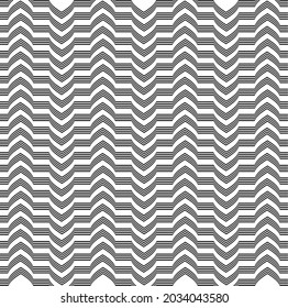 Black and white striped chevron pattern with uniform, repeating geometric shaped elements, creating a sense of rhythm and movement across the entire design..