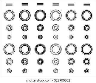 black and white striped circles , white background, vector set