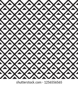 Black and white striped diamonds in rows. Seamless stylish geometric background. Modern abstract pattern. Flat monochrome design.