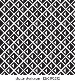 Black and white striped diamonds in rows. Seamless stylish geometric background. Modern abstract pattern. Flat monochrome design.