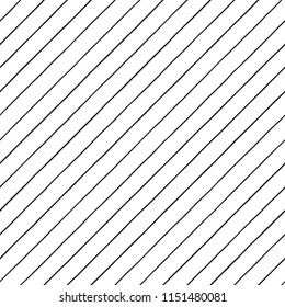 Black and white striped dynamic endless texture. Diagonal hand drawn doodle style uneven pinstripes, streaks seamless repeat background, pattern. Tilted thin lines, narrow stripes, bars template.