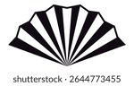 Black and white striped fan shape with jagged edges radiating outward from the center, creating an abstract design that captivates with its striking visual appeal and bold contrast
