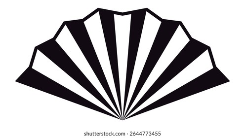 Forma de ventilador listrada em preto e branco com bordas irregulares irradiando para fora do centro, criando um design abstrato que cativará com seu impressionante apelo visual e contraste arrojado