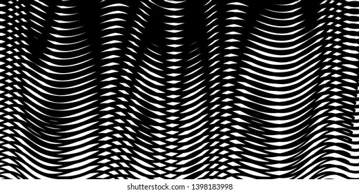 Black and white striped fluidity backdrop with moire effect. Linear blending design Can be used as design of cover books, websites, accessories for phones and tablet, mobile applications.
