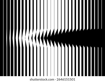 Padrão geométrico listrado preto e branco com efeito de ilusão ótica. Plano de fundo de vetor de linhas. Elemento de design moderno para cartazes, embalagem, capas, branding e web design.
