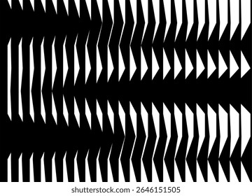 Black and white striped Geometric pattern with optical illusion effect. Vector background from broken lines. Modern design element for posters, packaging, covers, branding and web design.