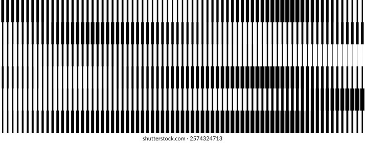 Black and white striped halftone gradient strips. Fading line gradation background. Repeating linear pattern backdrop. Parallel lines wallpaper for overlay, print, cover. Vector Doppler effect concept