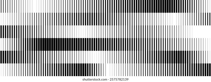 Black and white striped halftone gradient. Fading linear gradation background. Repeating strip pattern backdrop. Parallel lines wallpaper for overlay, print, cover. Vector Doppler effect concept