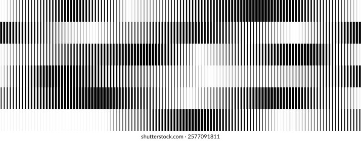 Black and white striped halftone gradient. Fading linear gradation background. Repeating strip pattern backdrop. Parallel lines wallpaper for overlay, print, cover. Vector pulsating effect concept