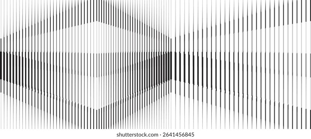 Black and white striped halftone gradient. Fading line gradation background. Repeating strip pattern backdrop. Parallel lines wallpaper for overlay, print, cover. Vector Doppler effect concept
