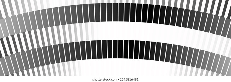 Schwarzweiß gestreifter Halbtongradient. Hintergrund für abnehmende Linie. Hintergrund des sich wiederholenden Streifenmusters. Parallele Linien Tapete für Overlay, Druck, Abdeckung. Konzept des Vektor-Doppler-Effekts