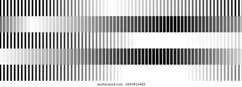 Black and white striped halftone gradient. Fading line gradation background. Repeating strip pattern backdrop. Parallel lines wallpaper for overlay, print, cover. Vector Doppler effect concept