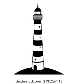 Black and White Striped Lighthouse Vector Illustration