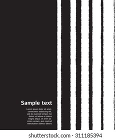 Black and white striped monochrome background with space for text. Black stripes of different width on white backdrop. Brush drawn - rough, artistic edges.