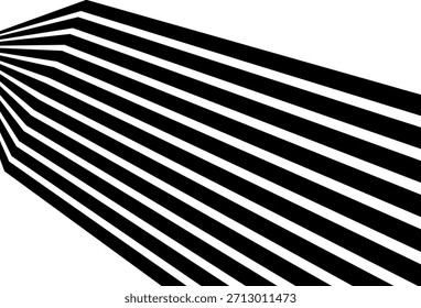 Black and white striped pattern radiating from corner isolated on with geometric design elements