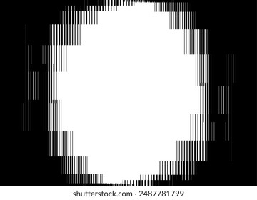 Schwarz-weiß gestreiftes Muster mit einem weißen Fleck in der Mitte, der aus gestrichelten Linien besteht. Übergang zwischen Farben. Hintergrund der modernen Vektorgrafik