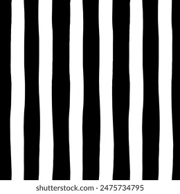 Black and white striped pattern. Vector illustration. Freehand uneven stripes repeat pattern. Hand drawn bold lines. No AI generated content in this pattern. 