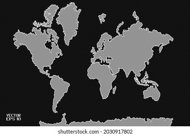 Black and White Striped Pattern with World Map. Mesh Image of Surface of the Earth. Vector Illustration