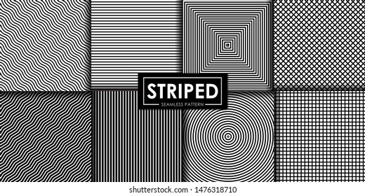 Black and white striped seamless pattern vector collection, Decorative wallpaper.