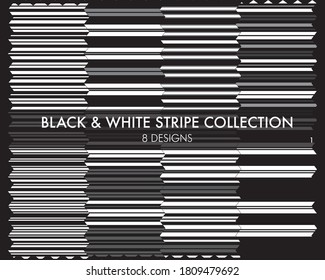 Black and White striped seamless pattern collection includes 8 designs for fashion textiles, graphics