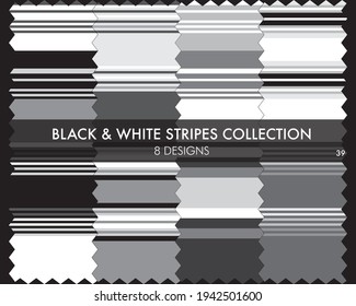 Black and White striped seamless pattern collection includes 8 designs for fashion textiles, graphics
