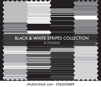 Black and White striped seamless pattern collection includes 8 designs for fashion textiles, graphics