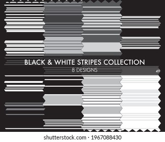 Black and White striped seamless pattern collection includes 8 designs for fashion textiles, graphics