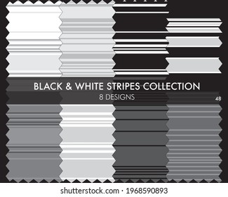 Black and White striped seamless pattern collection includes 8 designs for fashion textiles, graphics