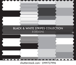 Black and White striped seamless pattern collection includes 8 designs for fashion textiles, graphics