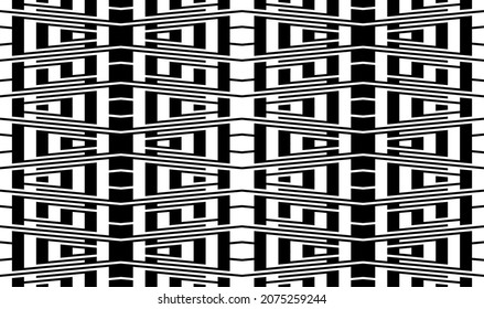 Black white striped seamless pattern. Abstract geometric background. Maze, labyrinth ornament. Op art, optical illusion. Vector texture.