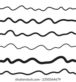 Black and white striped seamless pattern with scribble waves.