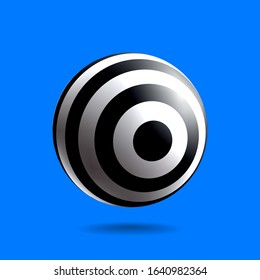 Black and white striped sphere with realistic light and shadow. Abstract 3D vector object.