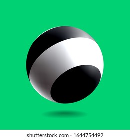 Black and white striped sphere with realistic light and shadow. Abstract 3D vector object.