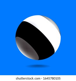 Black and white striped sphere with realistic light and shadow. Abstract 3D vector object.