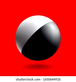Black and white striped sphere with realistic light and shadow. Abstract 3D vector object.