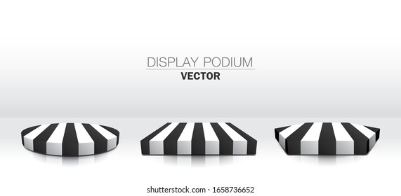 Schwarzweiß gestreifte Bühnendarstellung 3D-Vektorillustration für Modemodelle oder Modeprodukte.
