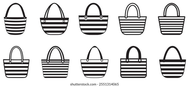 Black and white striped tote bag icon. vector design.