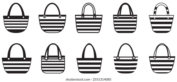 Black and white striped tote bag icon. vector design.