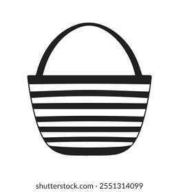 Black and white striped tote bag icon. vector design.