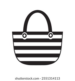 Black and white striped tote bag icon. vector design.